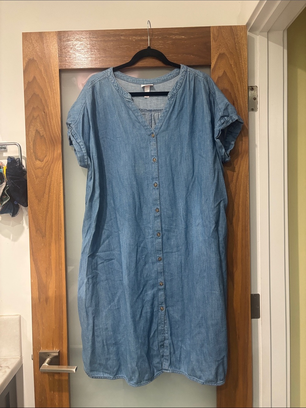 Isabel Maternity Light Blue Chambray Denim Midi Button-Front Dress - Picture 1 of 5